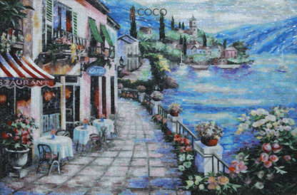 Cafe by the Lake Glass Mosaic Art