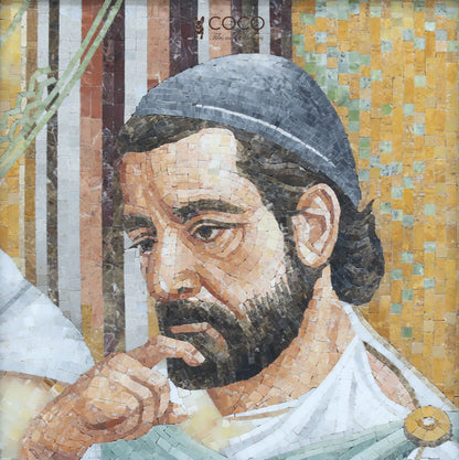 The Thinker in Stone Mosaic Art