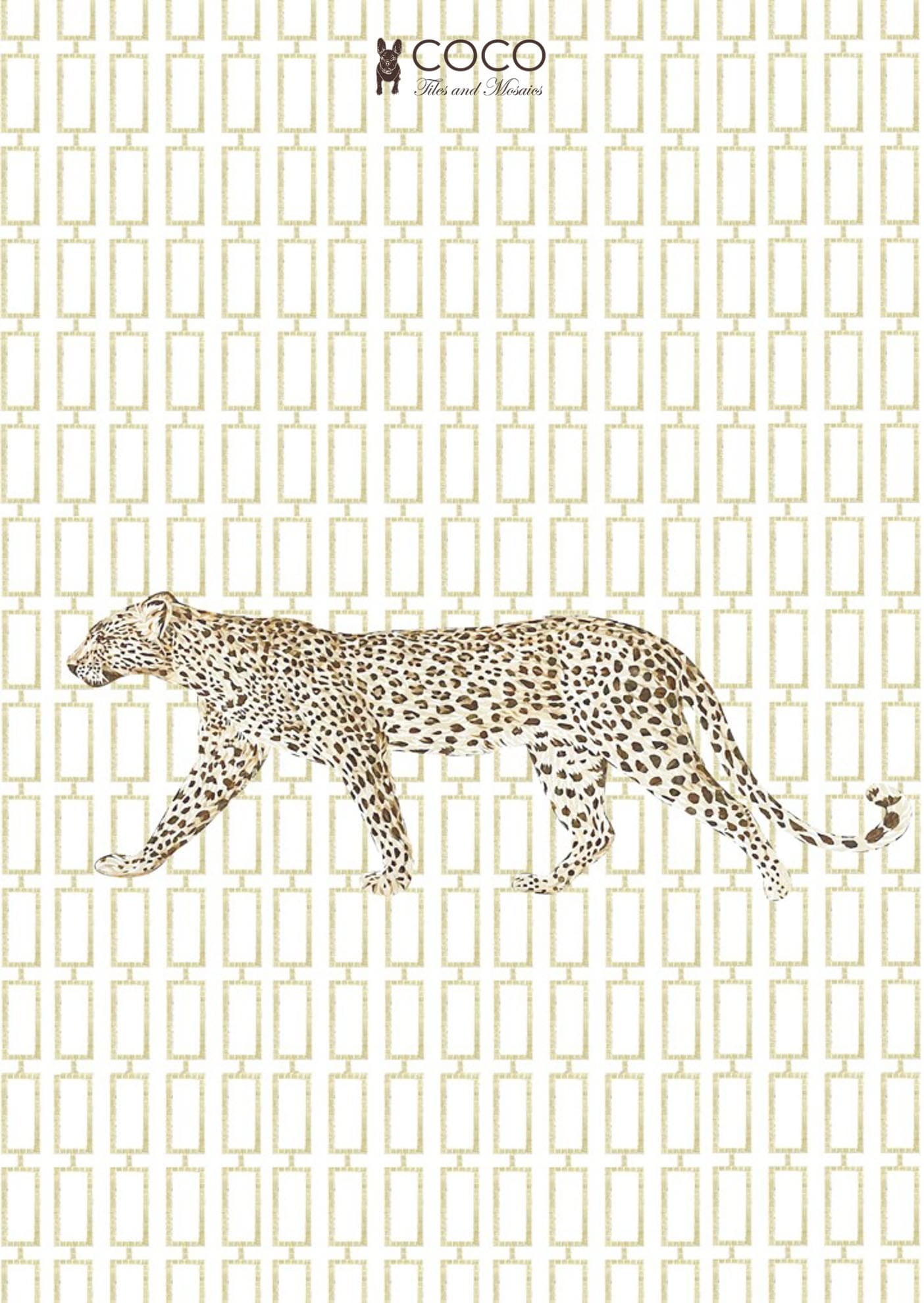 Geometric Savannah - Gold & White Leopard Matrix Glass Mosaic Mural