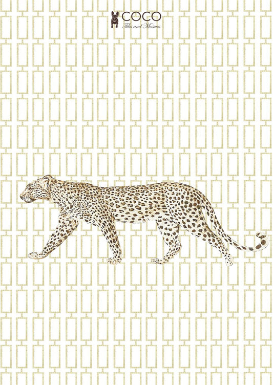 Geometric Savannah - Gold & White Leopard Matrix Glass Mosaic Mural
