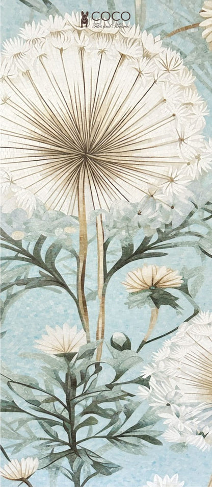 Aqua Breeze - Mint & Cream Dandelion Botanical Glass Mosaic Mural