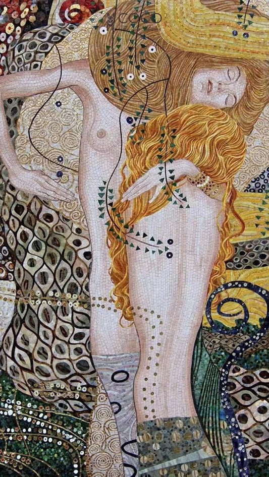 Golden Serpents - Amber & Olive Art Nouveau Figures Glass Mosaic Art