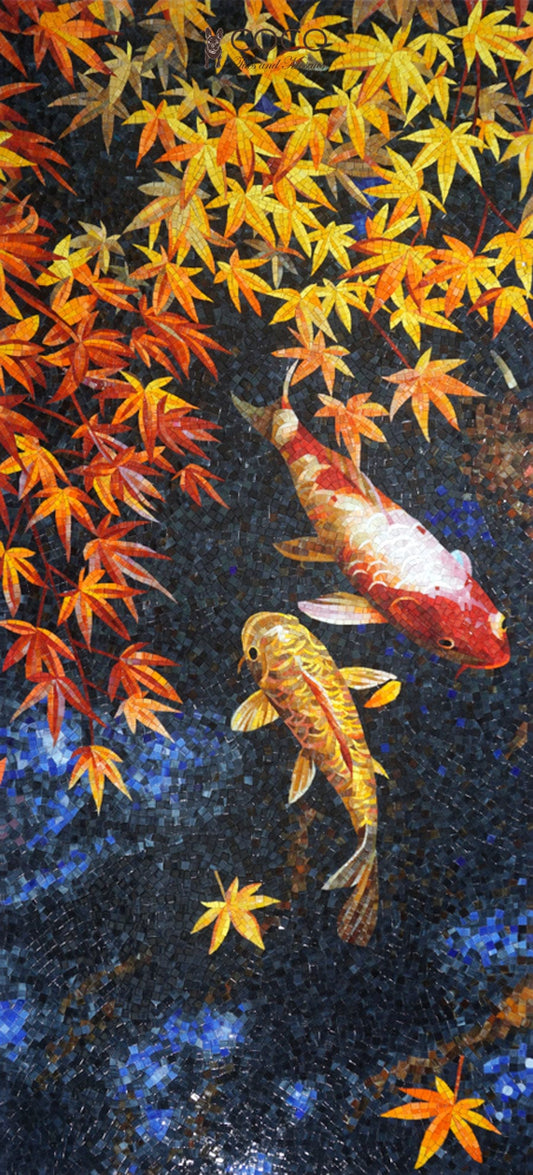 Autumn Koi Pond Glass Mosaic Art