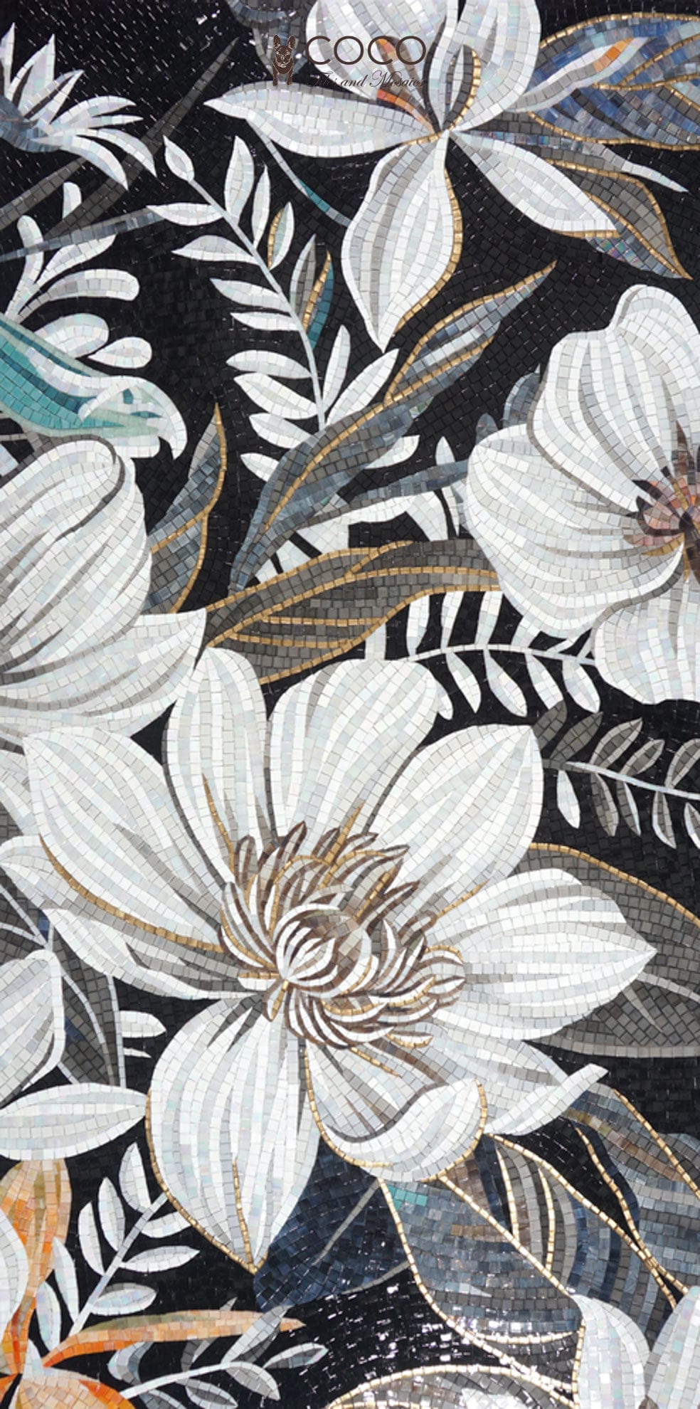 Midnight Magnolia Glass Mosaic Art