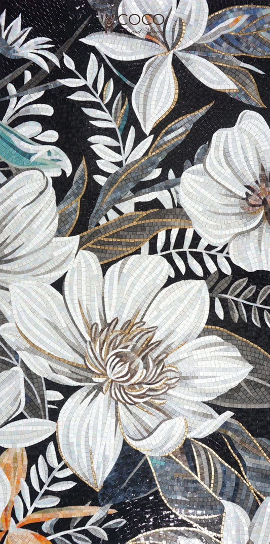 Midnight Magnolia Glass Mosaic Art