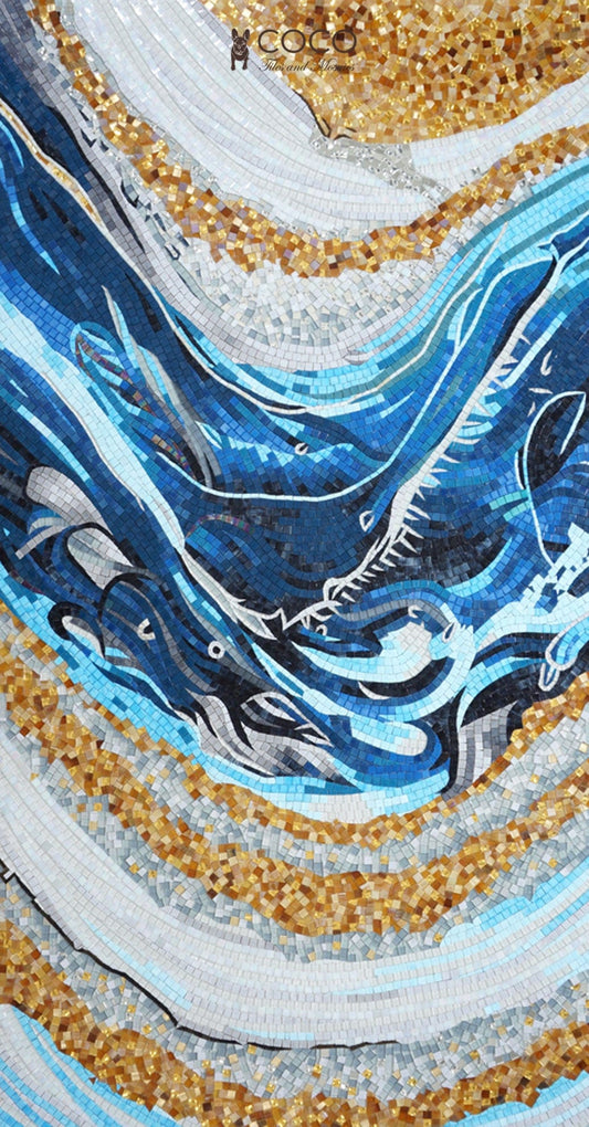 Azure Tides Abstract Glass Mosaic Art