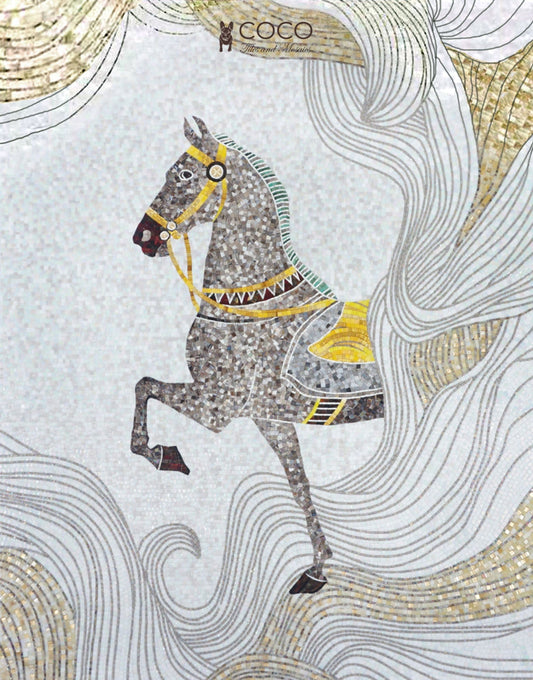 Golden Stallion Glass Mosaic Art