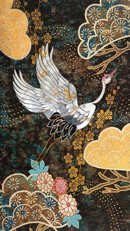 Celestial Crane Garden Glass Mosaic Art