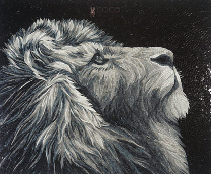 Majestic Lion Portrait Glass Mosaic Art