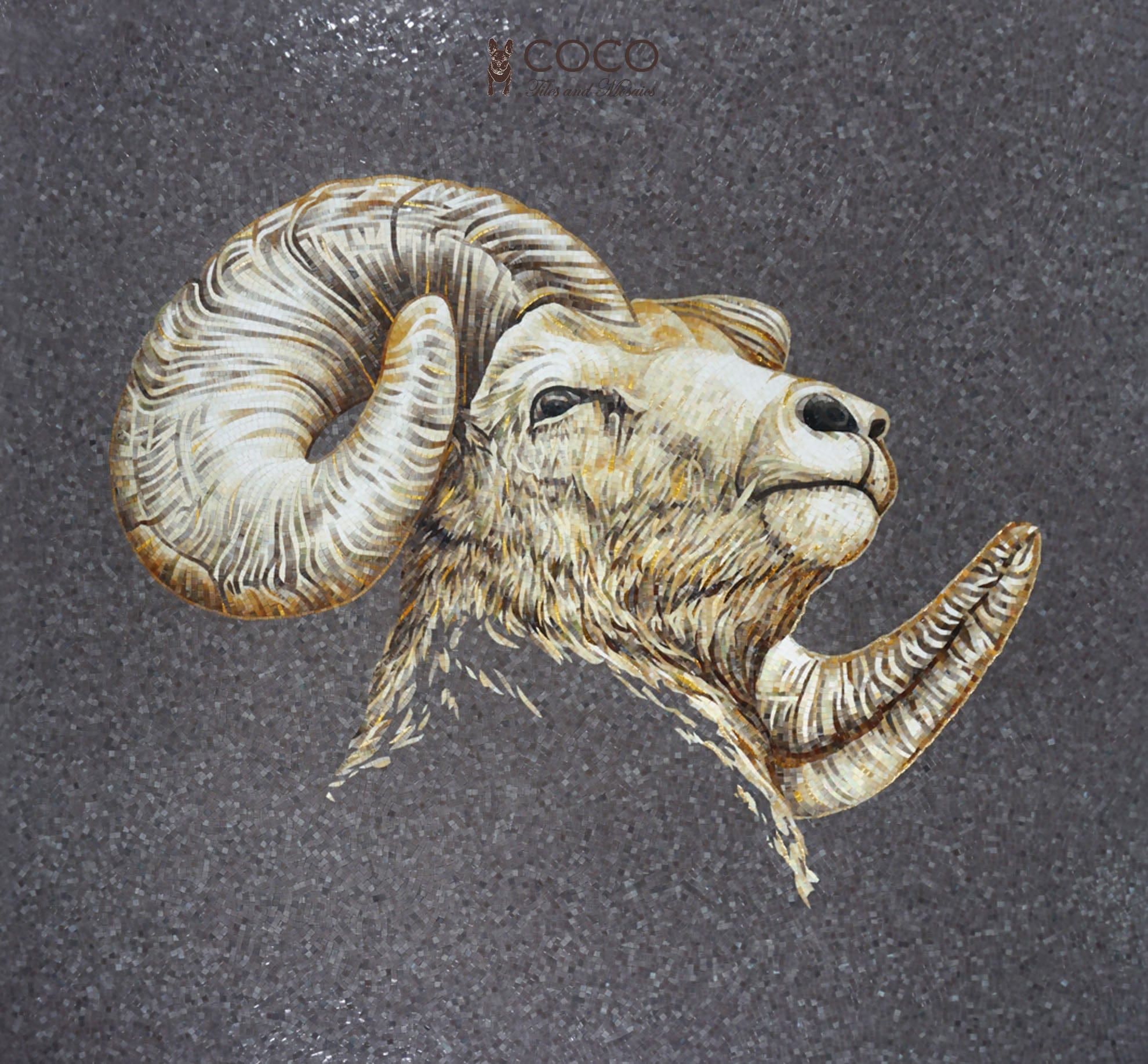 Mountain Ram Portrait Glass Mosaic Art