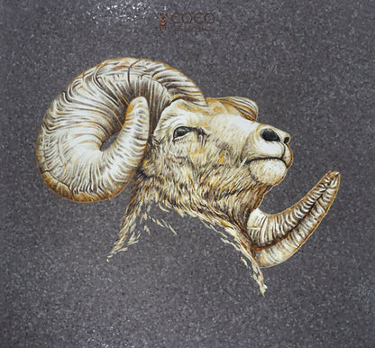 Mountain Ram Portrait Glass Mosaic Art