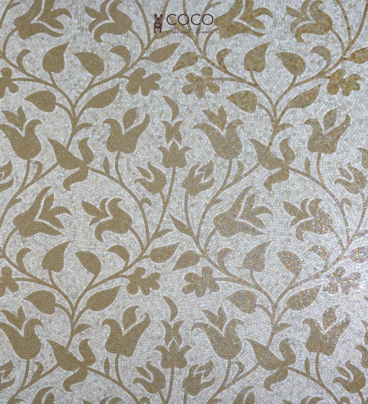 Golden Vine Damask Glass Mosaic Art