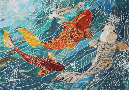 Koi Pond Symphony Glass Mosaic Art