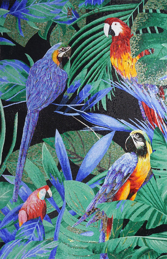Rainforest Macaws Glass Mosaic Art