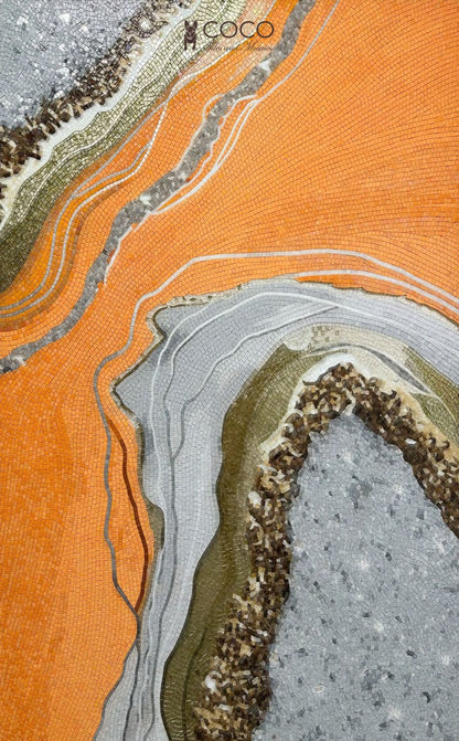 Amber Geode - Orange
& Silver Abstract Agate
Glass Mosaic Mural
