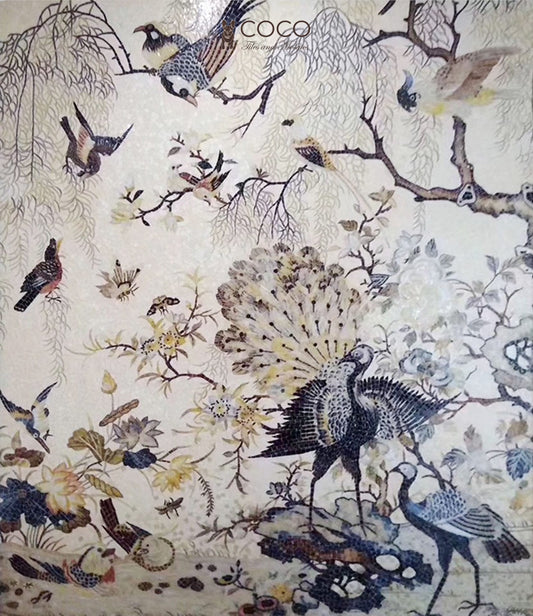 Chinoiserie Aviary -
Ivory & Indigo Peacock
Garden Glass Mosaic
Mural