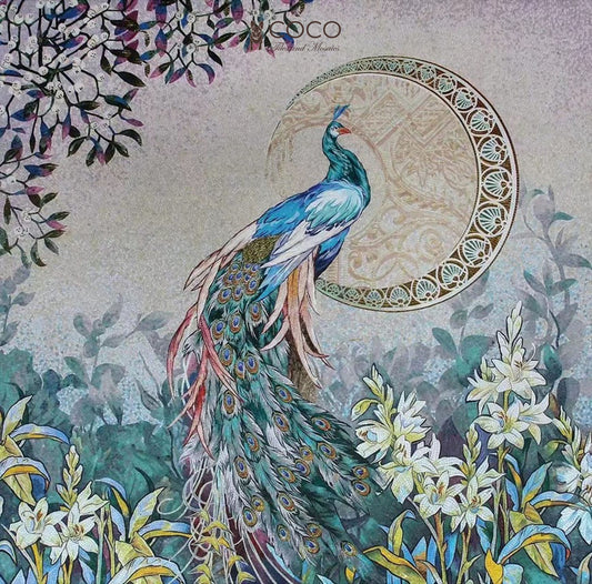 Celestial Plume - Teal
& Lilac Peacock Lily
Glass Mosaic Mural