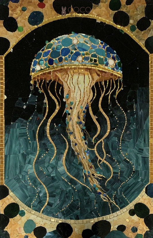 Art Nouveau Jellyfish -
Teal & Gold Marine
Glass Mosaic Art