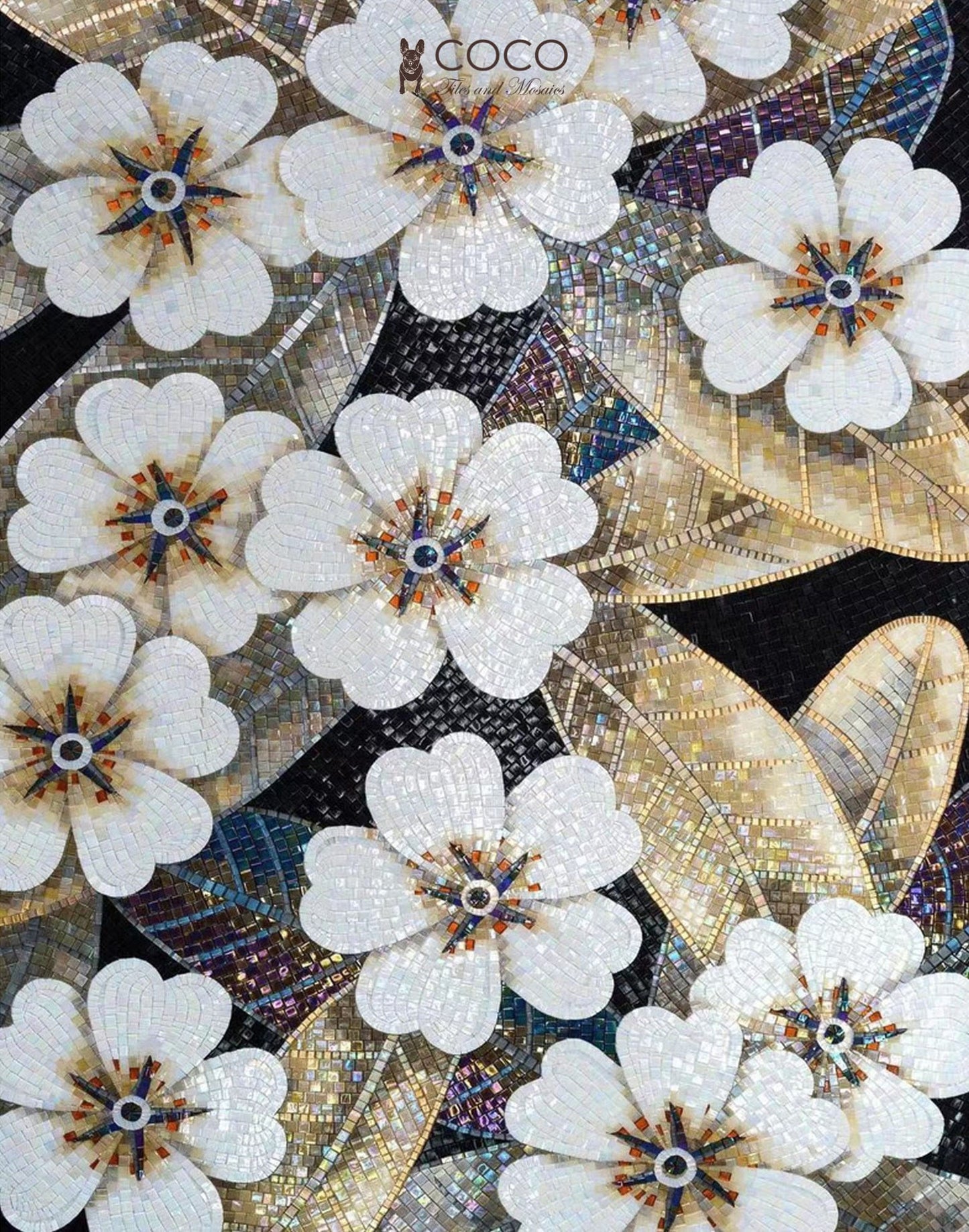 Luminous Plum
Blossom - White &
Gold Floral Glass
Mosaic Mural