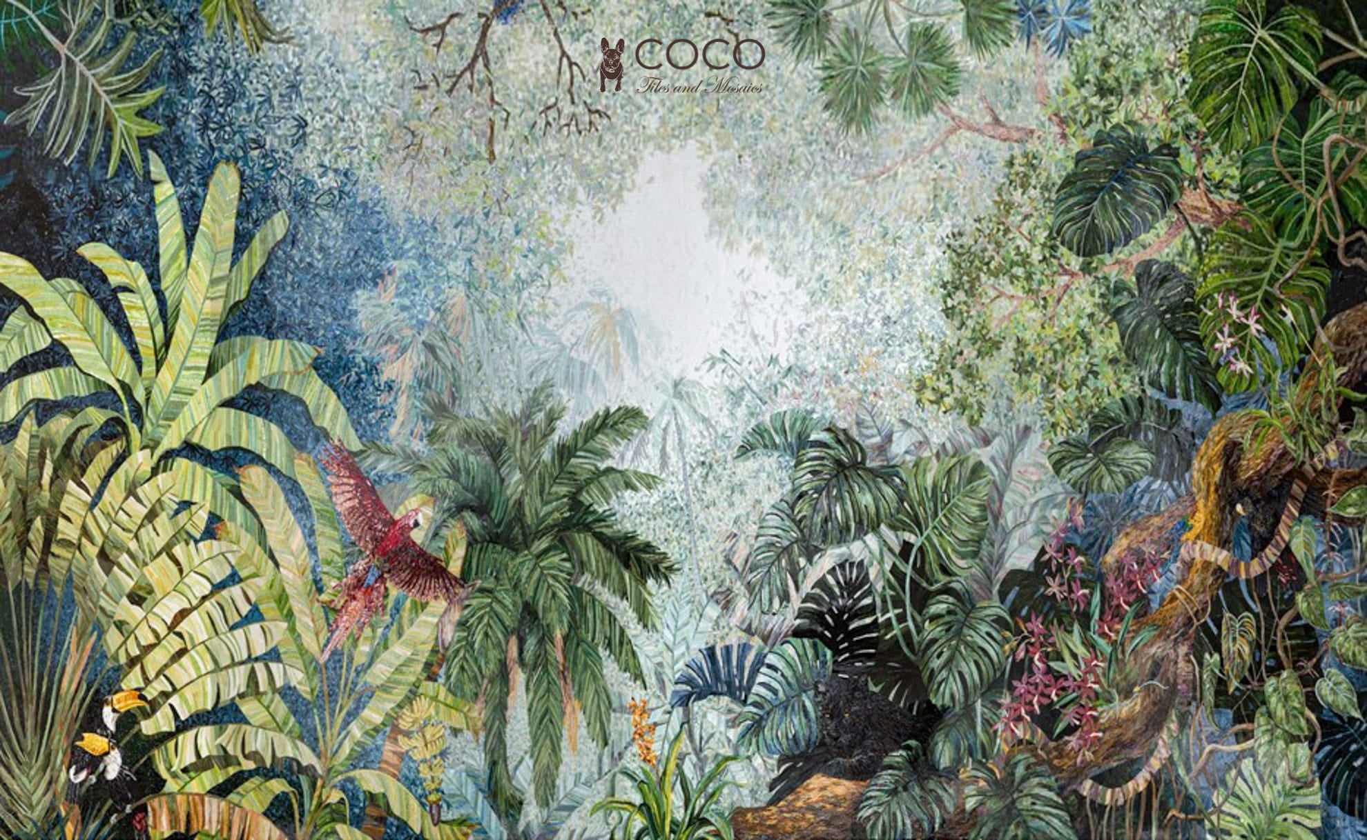 Amazonia Canopy -
Green & Blue Tropical
Rainforest Glass
Mosaic Mural