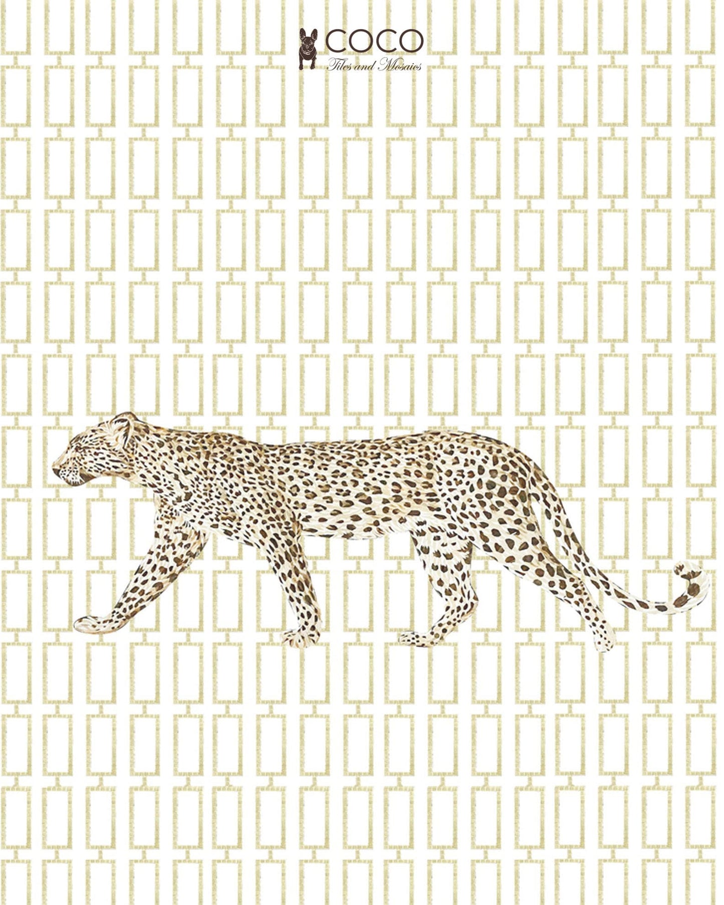 Gilded Grid - Gold & White Leopard Geometric Glass Mosaic Mural