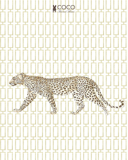 Gilded Grid - Gold & White Leopard Geometric Glass Mosaic Mural