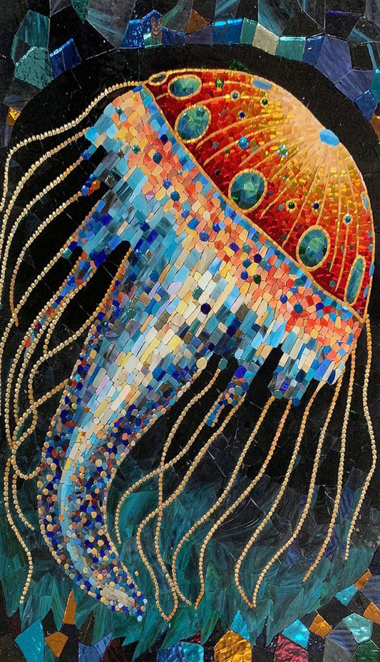 Crimson Medusa - Multicolour Stained Glass Jellyfish Glass Mosaic
Art