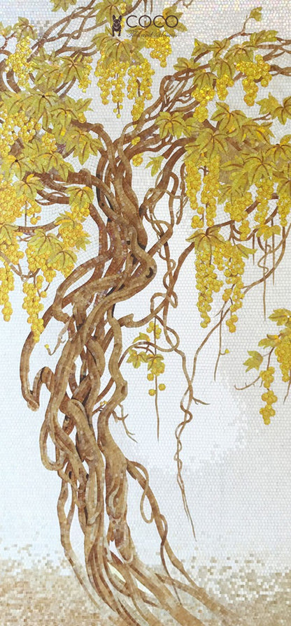 Golden Wisteria - Amber & Ivory Vine Tree Glass Mosaic Mural