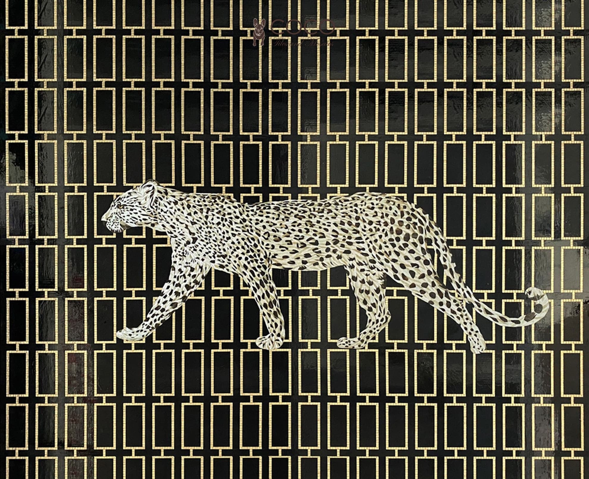 Noir Prowler - Black & Gold Leopard Geometric Glass Mosaic
Mural