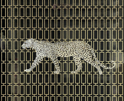 Noir Prowler - Black & Gold Leopard Geometric Glass Mosaic
Mural