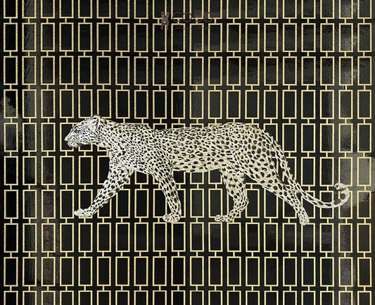 Noir Prowler - Black & Gold Leopard Geometric Glass Mosaic
Mural