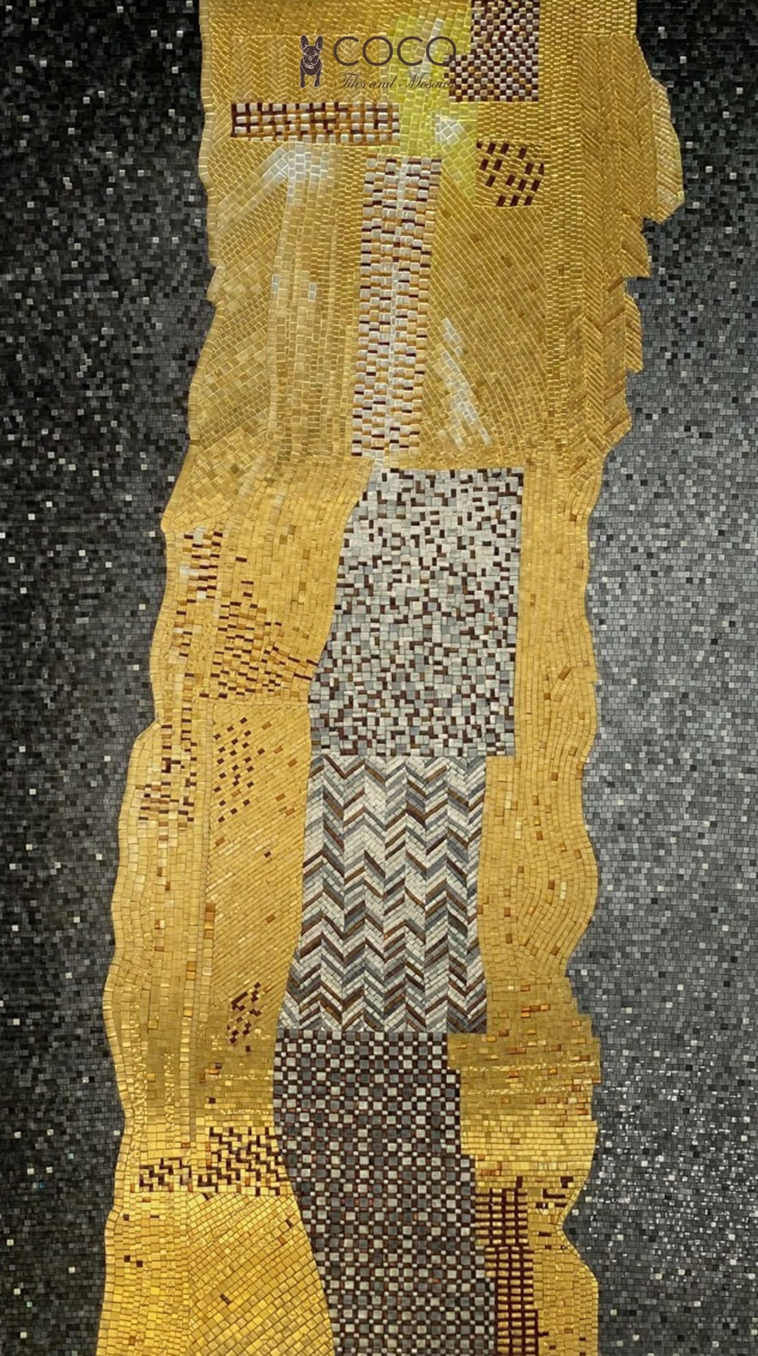Klimt Reverie - Gold & Silver Abstract Chevron Glass Mosaic Mural
