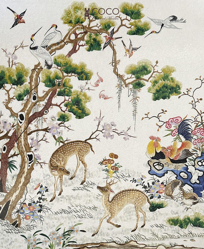 Enchanted Grove - Ivory & Green Chinoiserie Deer Glass Mosaic
Mural
