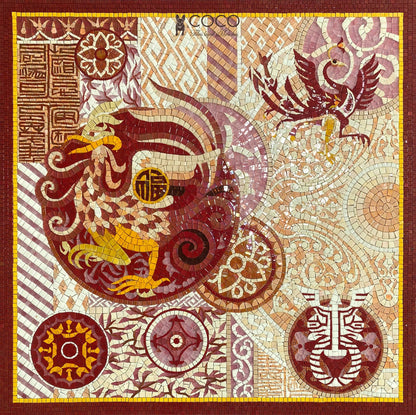 Mythical Guardians Phoenix Mosaic Tile Wall