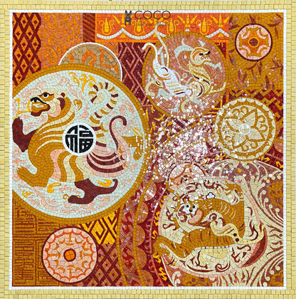 Mythical Guardians Tiger Mosaic Tile Wall