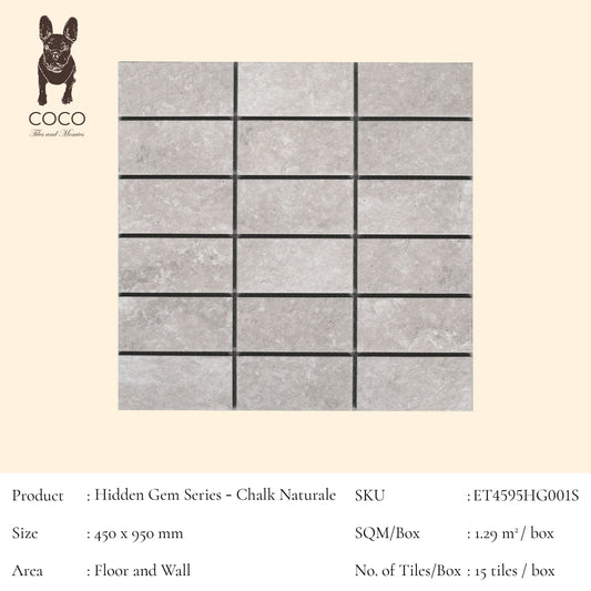 Hidden Gem Series - Chalk Naturale 45x95mm Mosaic Tile