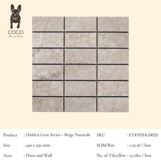 Hidden Gem Series - Beige Naturale 45x95mm Mosaic Tile