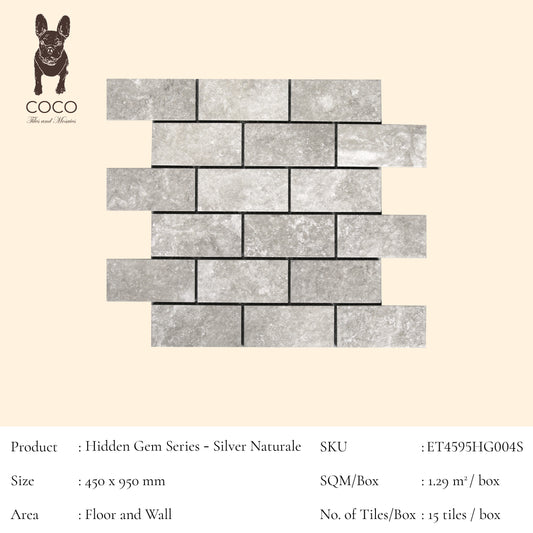 Hidden Gem Series - Silver Naturale 45x95mm Mosaic Tile