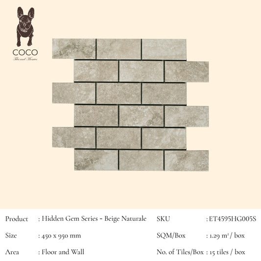 Hidden Gem Series - Beige Naturale 45x95mm Mosaic Tile
