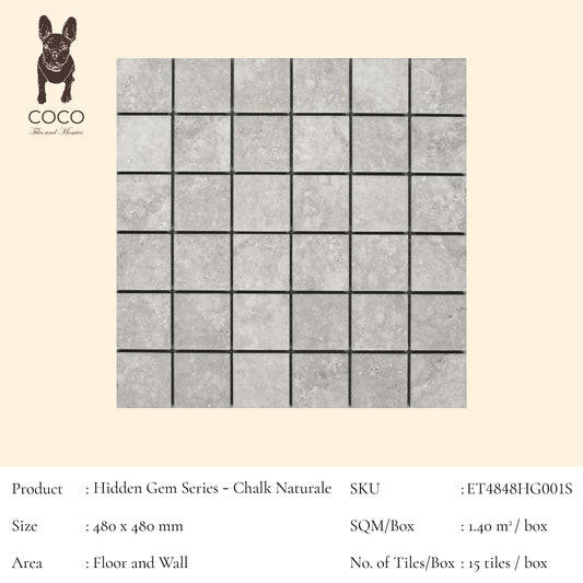 Hidden Gem Series - Chalk Naturale 48x48mm Mosaic Tile