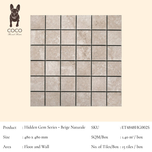 Hidden Gem Series - Beige Naturale 48x48mm Mosaic Tile