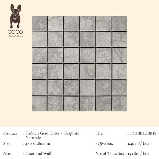 Hidden Gem Series - Graphite Naturale 48x48mm Mosaic Tile