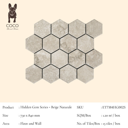Hidden Gem Series - Beige Naturale 73x84mm Mosaic Tile