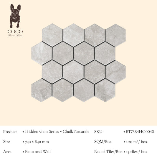 Hidden Gem Series - Chalk Naturale 73x84mm Mosaic Tile
