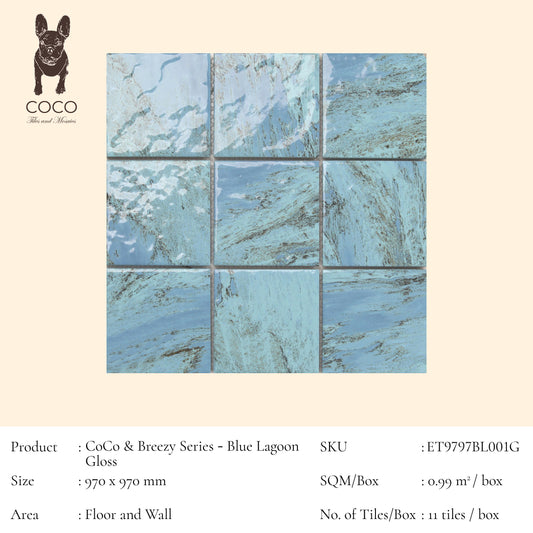CoCo & Breezy Series - Blue Lagoon Gloss 97x97mm Mosaic Tile