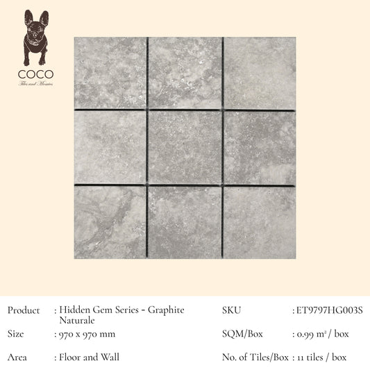 Hidden Gem Series - Graphite Naturale 97x97mm Mosaic Tile