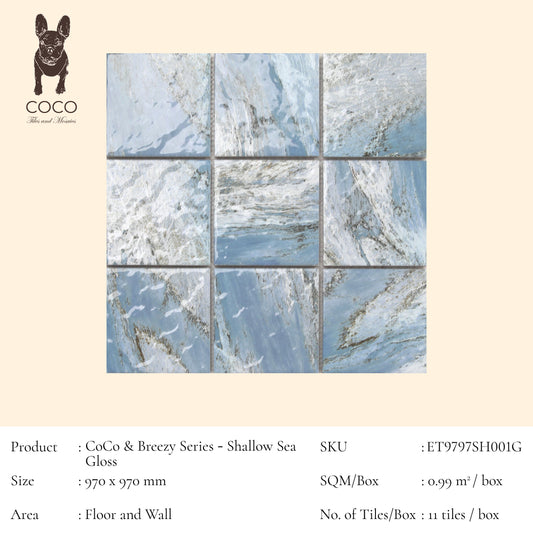 CoCo & Breezy Series - Shallow Sea Gloss 97x97mm Mosaic Tile