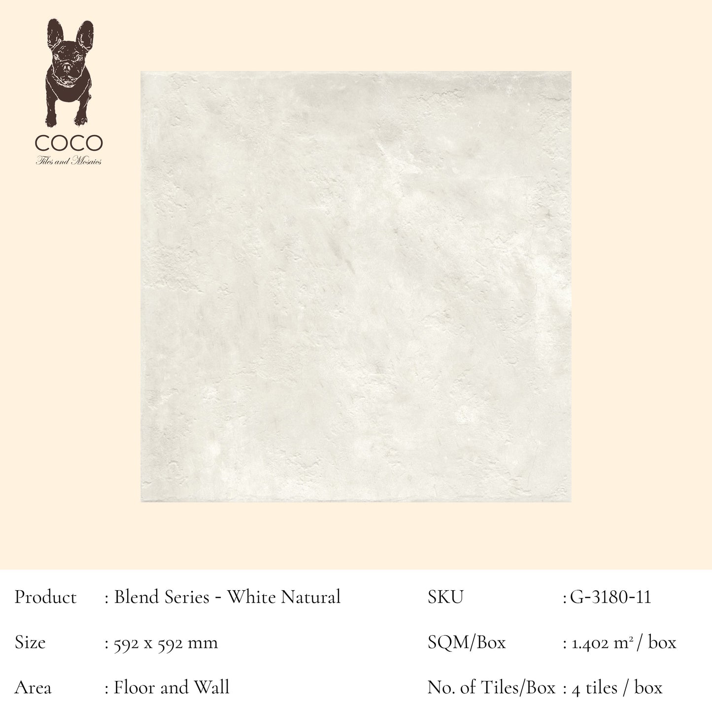 Blend Series - White Natural 592x592mm Porcelain Tile