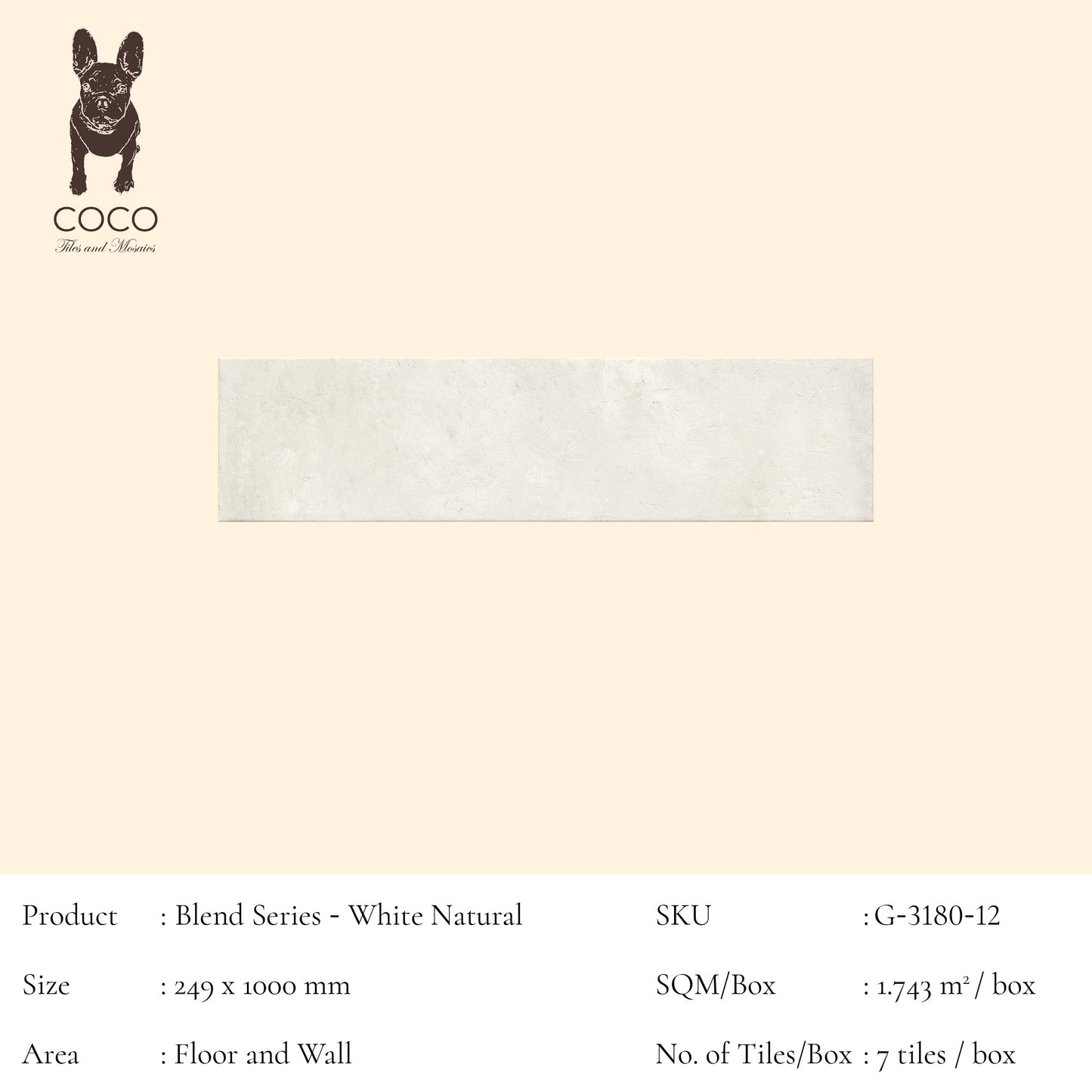 Blend Series - White Natural 249x1000mm Porcelain Tile