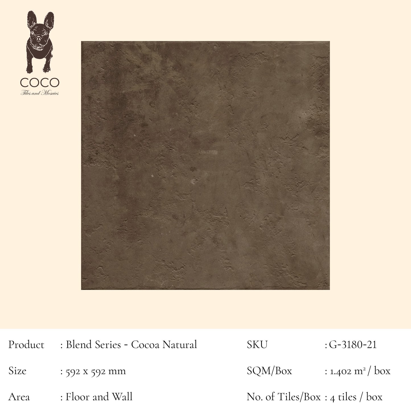 Blend Series - Cocoa Natural 592x592mm Porcelain Tile